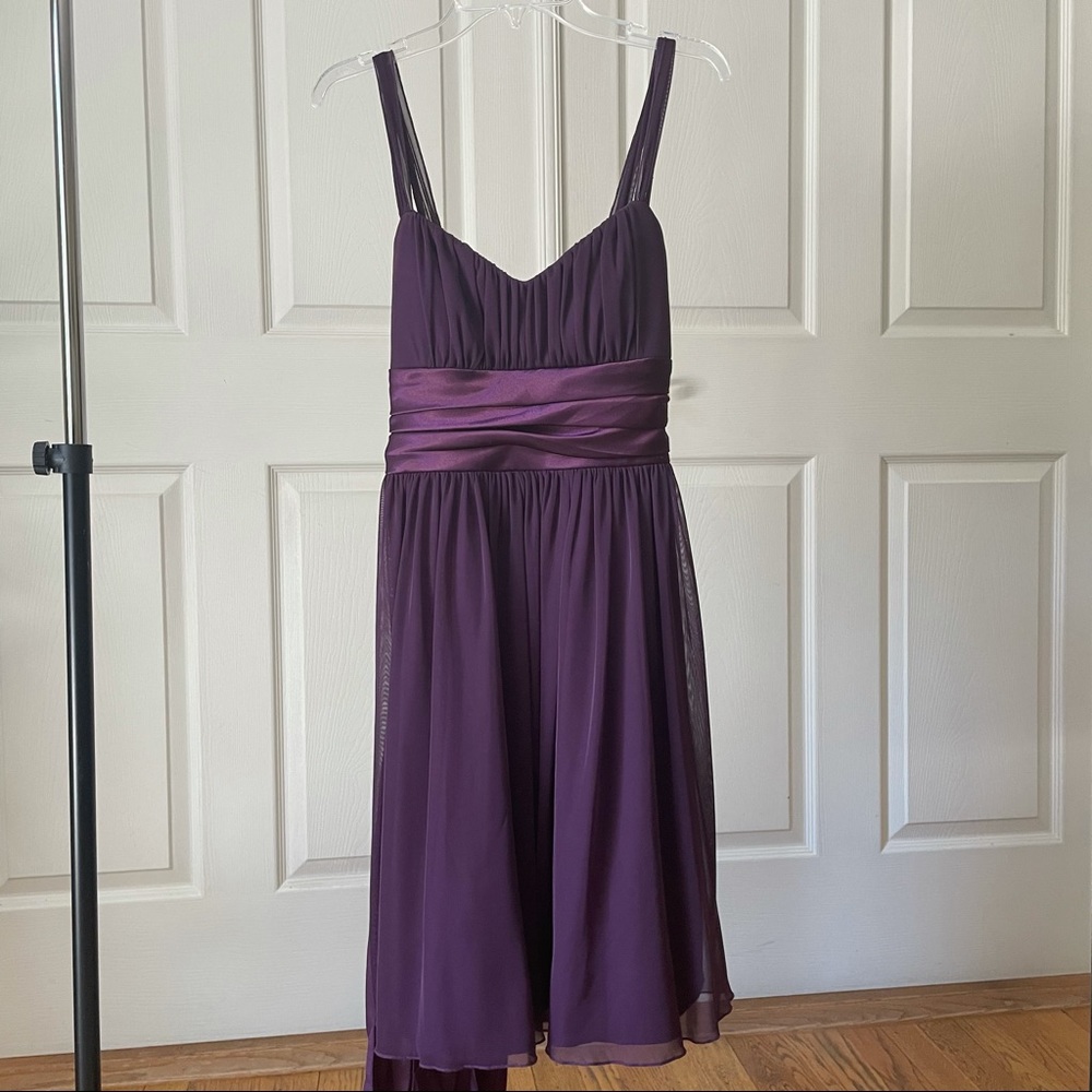Purple party dress with satin sash, size small